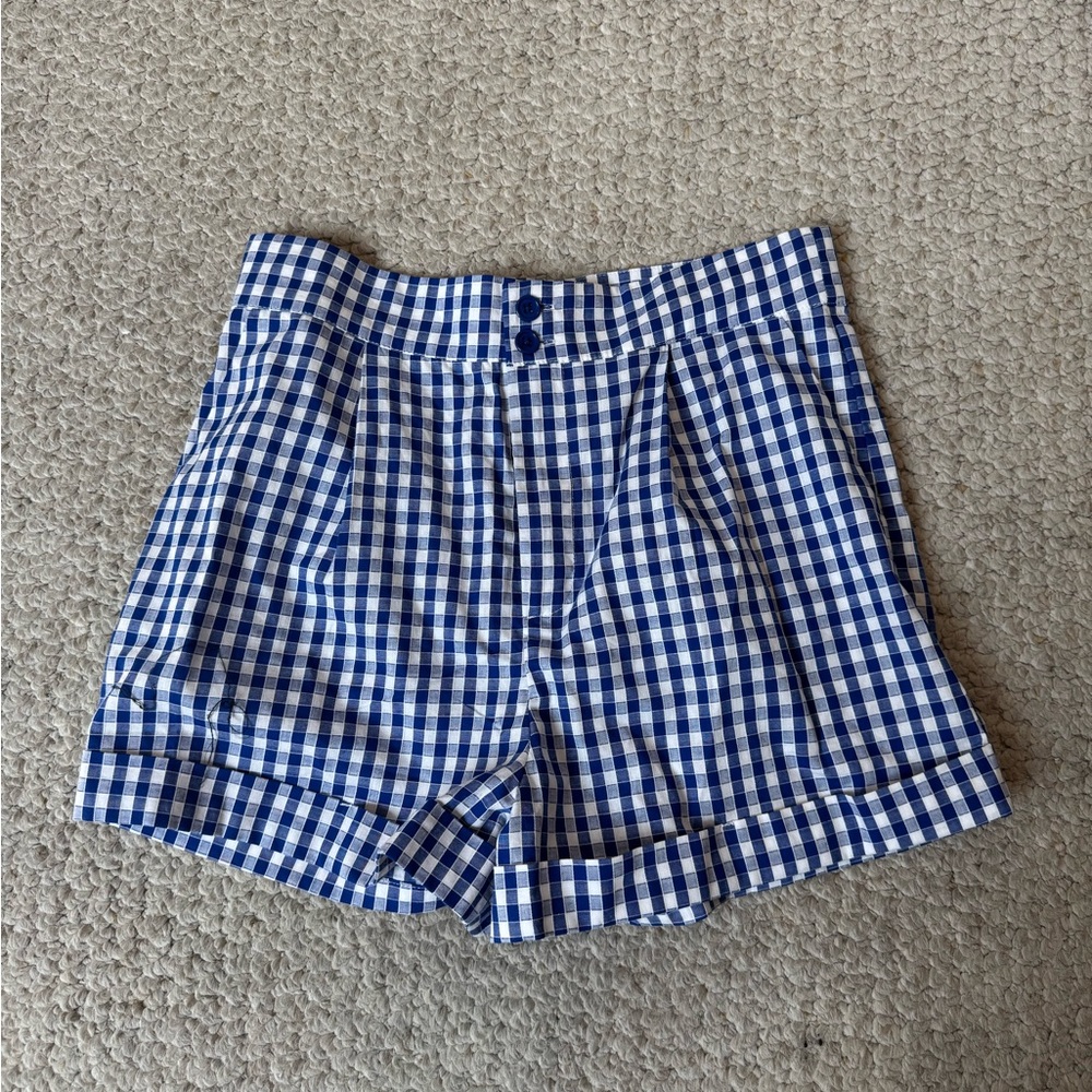 Unique Vintage Blue Gingham High-Waist Shorts